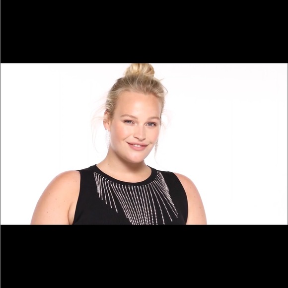 INC International Concepts Black Crewneck Rhinestone Fringe Neckline - Picture 3 of 13